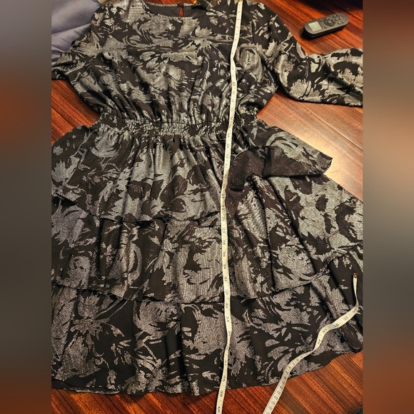 Lane Bryant Graphic Floral Black GrayKnee Length Tiered Dress Sz 14/16 NWT - Picture 11 of 15